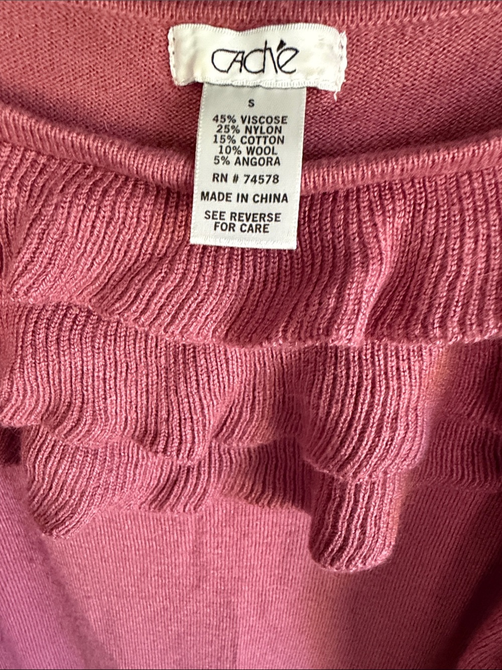 Cache Dusty Rose Ruffle Off-Shoulder Knit Top - Picture 2 of 6